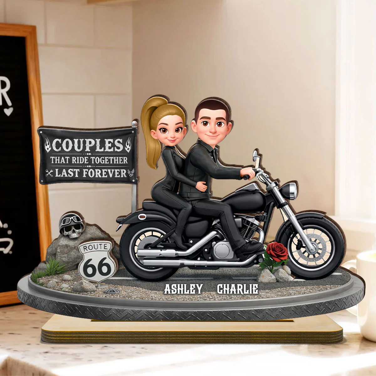 Couples That Ride Together Last Forever - Personalized 2 Layer Standing Wooden Plaque - Gift for Couple - Image 3