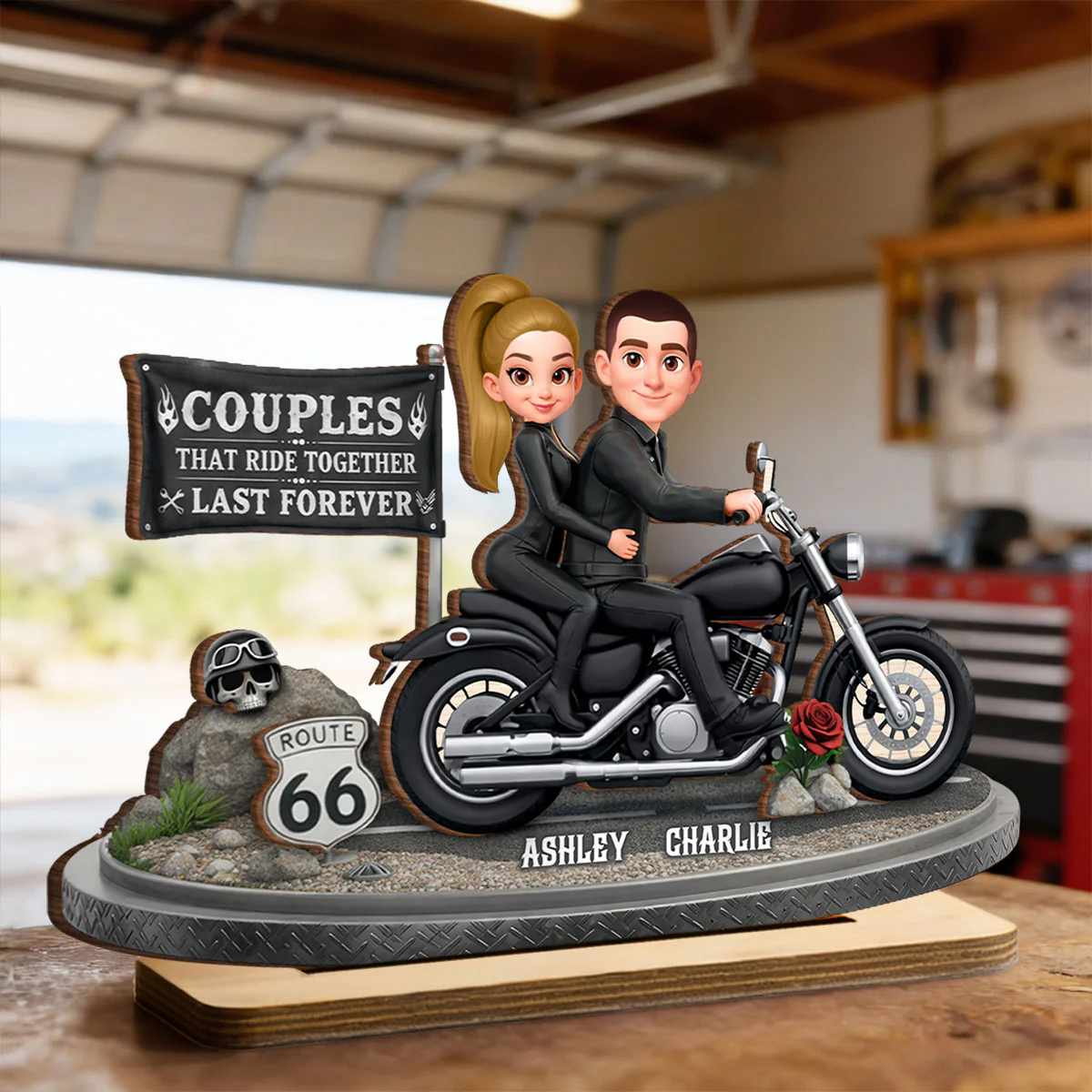 Couples That Ride Together Last Forever - Personalized 2 Layer Standing Wooden Plaque - Gift for Couple - Image 4