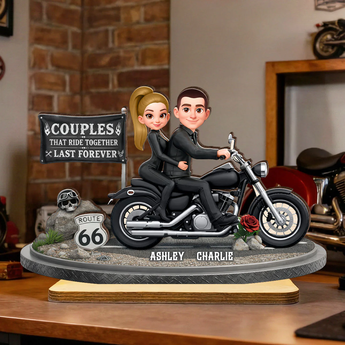 Couples That Ride Together Last Forever - Personalized 2 Layer Standing Wooden Plaque - Gift for Couple - Image 5