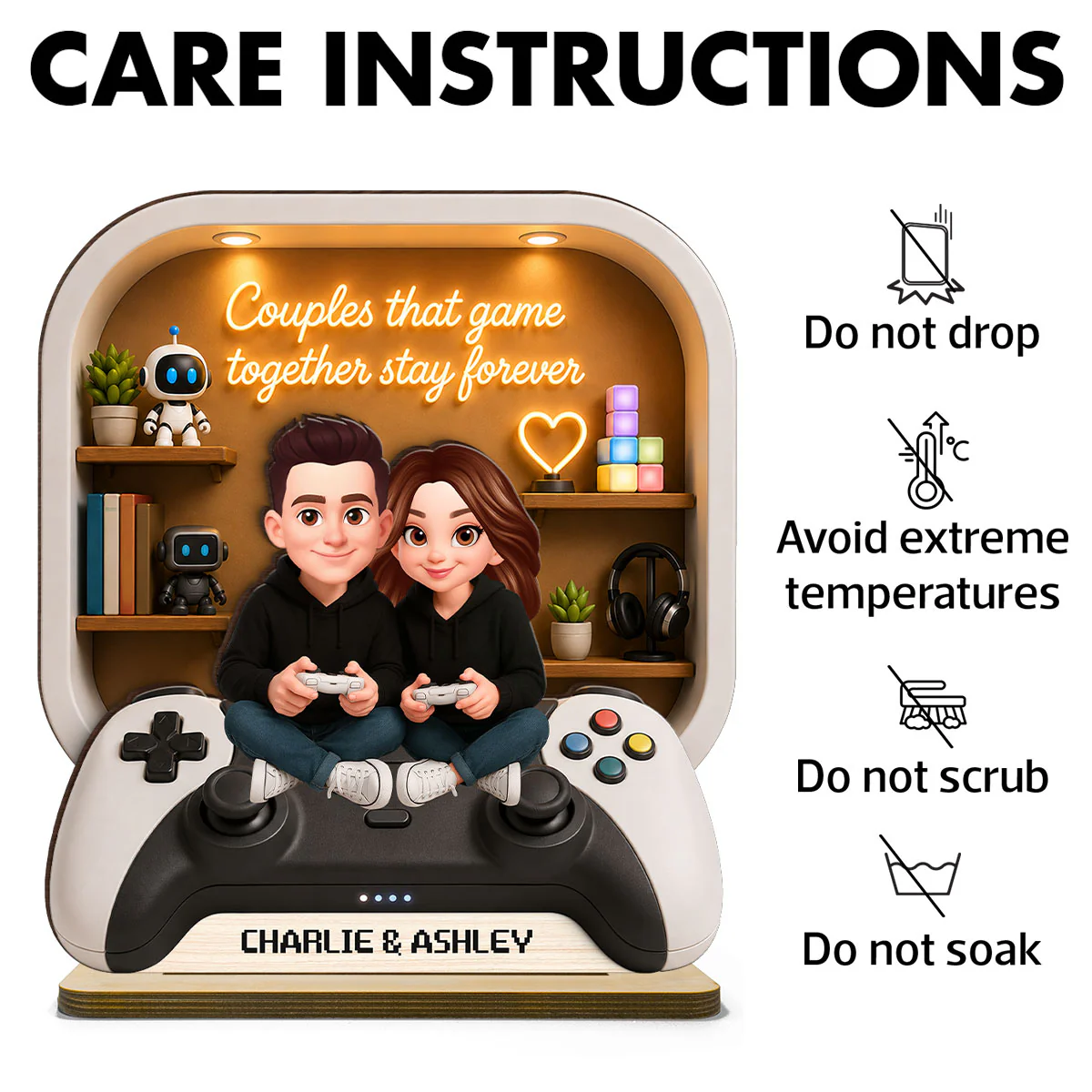 Couples Who Game Together Stay Forever - Personalized 2-Layered Wooden Plaque - Heartfelt Anniversary Gift for Him, for Her - Image 10