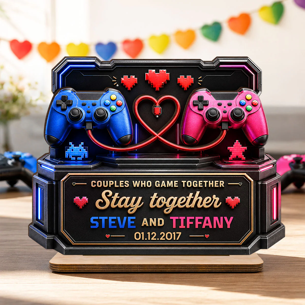 Couples Who Gamer Together Stay Together - Personalized 2-Layered Wooden Plaque - Heartfelt Anniversary Gift for Him, for Her - Image 3