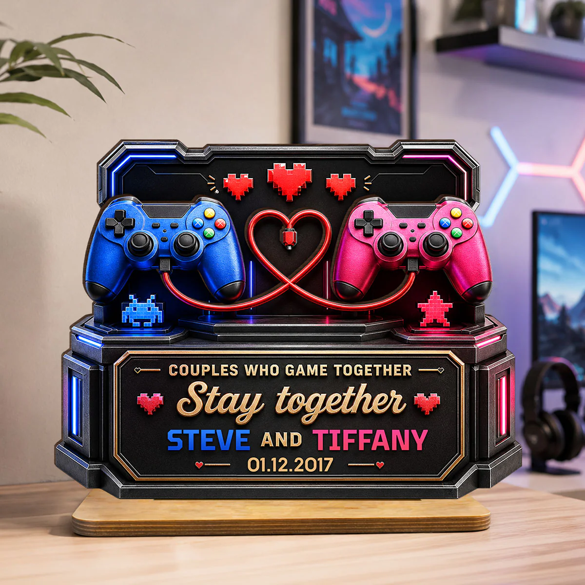 Couples Who Gamer Together Stay Together - Personalized 2-Layered Wooden Plaque - Heartfelt Anniversary Gift for Him, for Her - Image 9