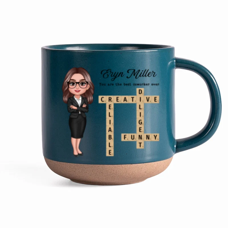 Coworker Crossword Art Personalized Pottery Mug, Thank You Gift for Coworker, Best Friend - Image 10
