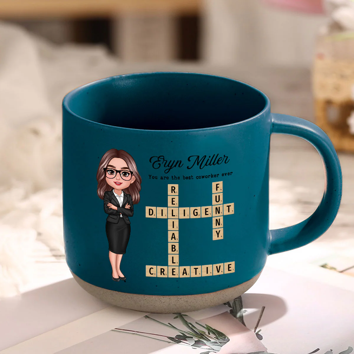 Coworker Crossword Art Personalized Pottery Mug, Thank You Gift for Coworker, Best Friend - Image 2