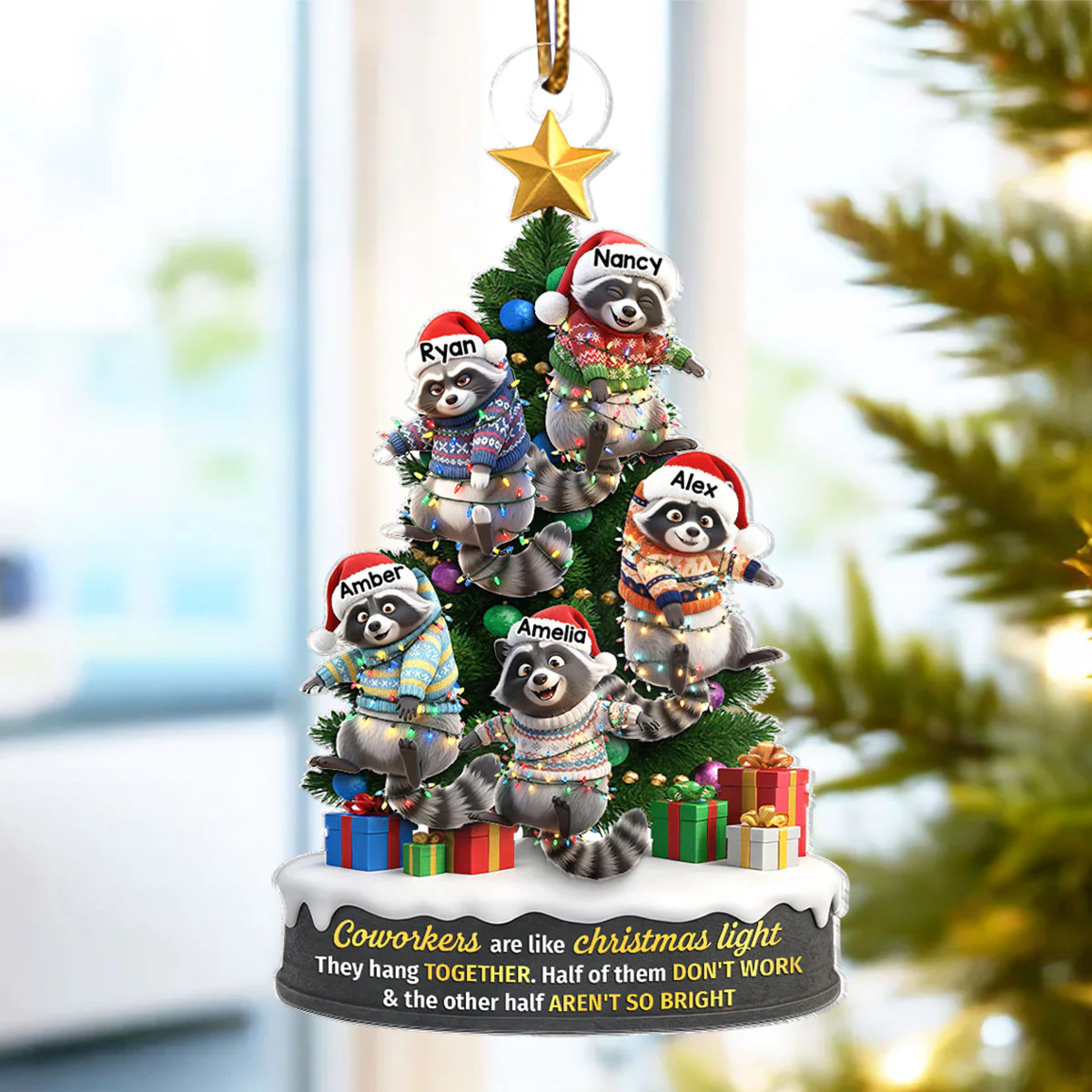 Coworkers Are Like Christmas Lights, Funny Raccoon Hanging on Christmas Tree - Personalized Acrylic Ornament - Christmas Gift for Coworkers - Image 3