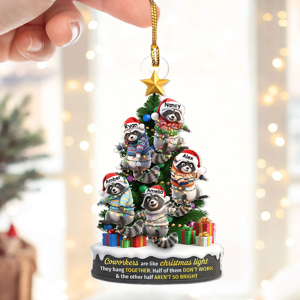 Coworkers Are Like Christmas Lights, Funny Raccoon Hanging on Christmas Tree - Personalized Acrylic Ornament - Christmas Gift for Coworkers - Image 6