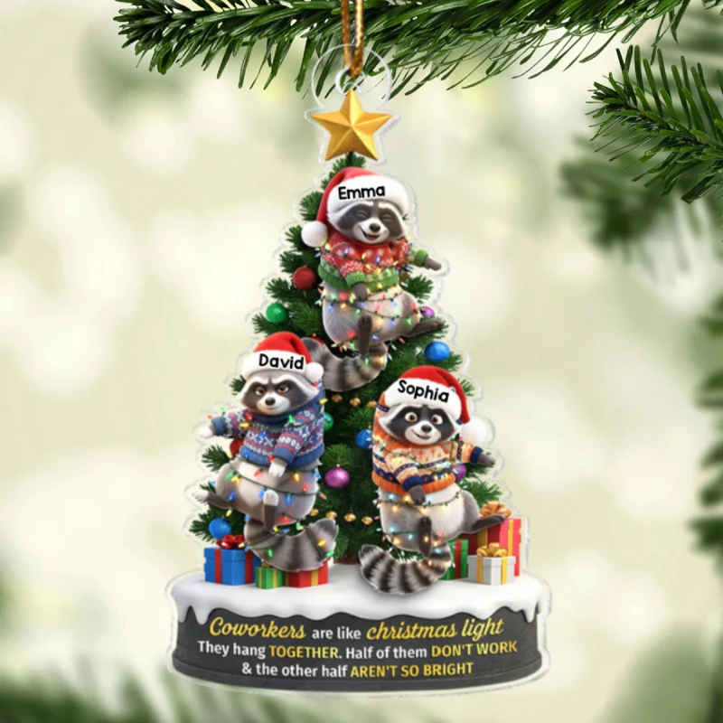 Coworkers Are Like Christmas Lights, Funny Raccoon Hanging on Christmas Tree - Personalized Acrylic Ornament - Christmas Gift for Coworkers - Image 9