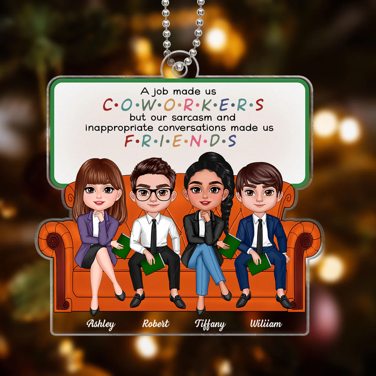 Coworkers Friends Colleagues Sitting On Sofa Personalized Acrylic Ornament, Christmas Gift - Image 2