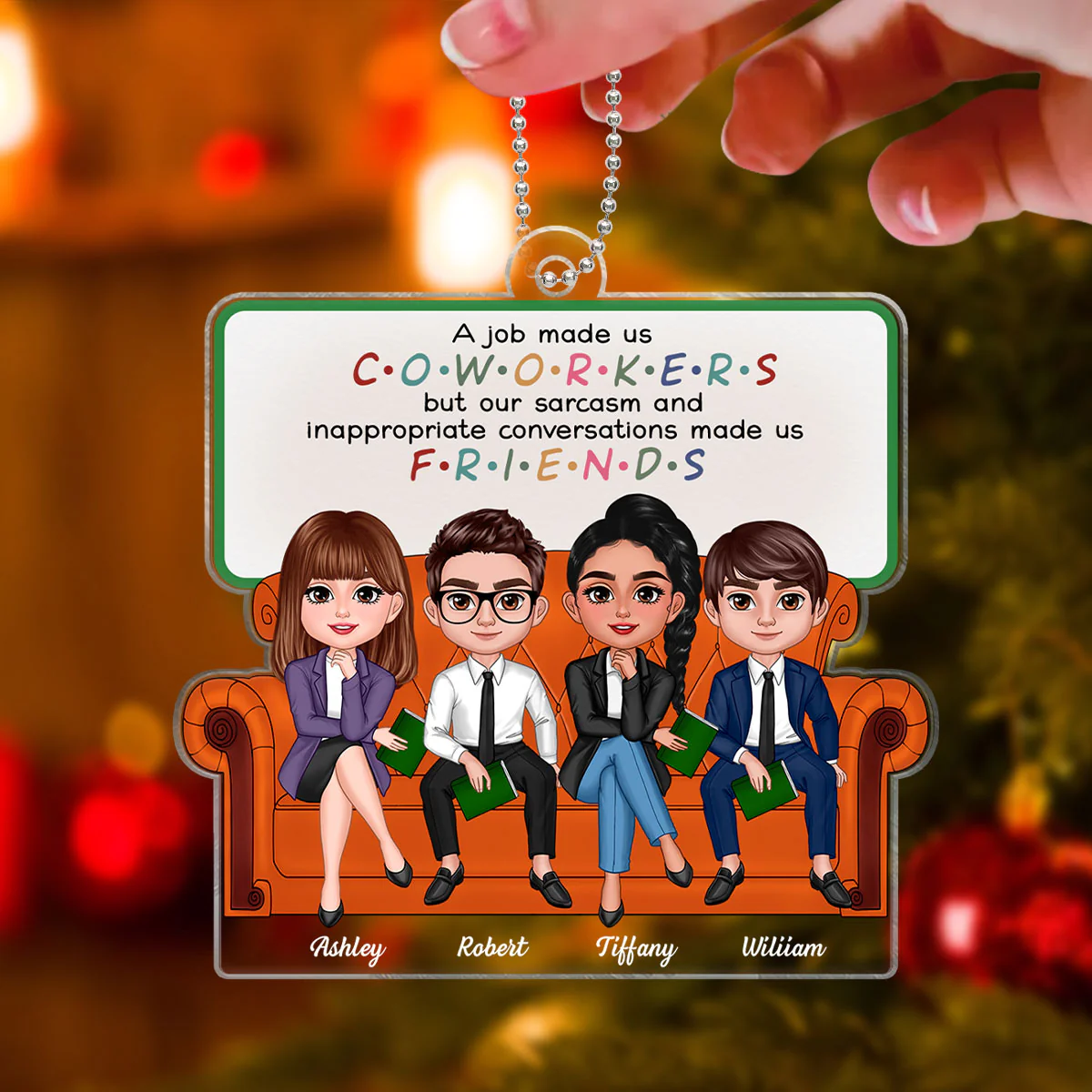 Coworkers Friends Colleagues Sitting On Sofa Personalized Acrylic Ornament, Christmas Gift - Image 4