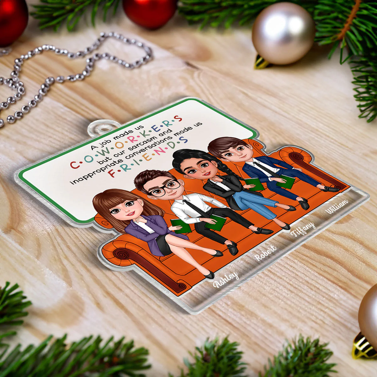 Coworkers Friends Colleagues Sitting On Sofa Personalized Acrylic Ornament, Christmas Gift - Image 6