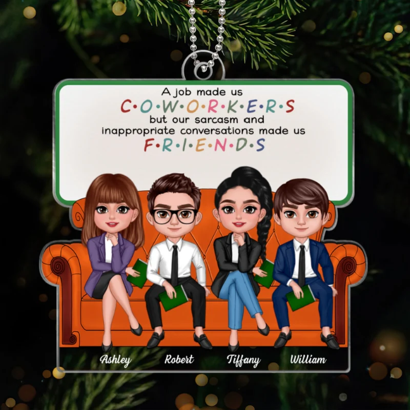 Coworkers Friends Colleagues Sitting On Sofa Personalized Acrylic Ornament, Christmas Gift - Image 9