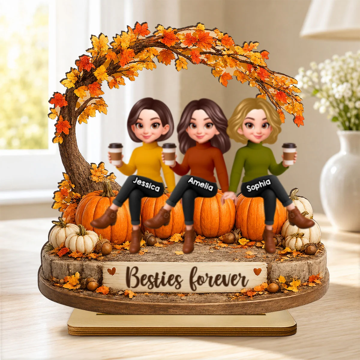 Cozy Autumn Besties Forever - Personalized 2-Layered Wooden Plaque - Fall Season Gift For Besties - Image 11