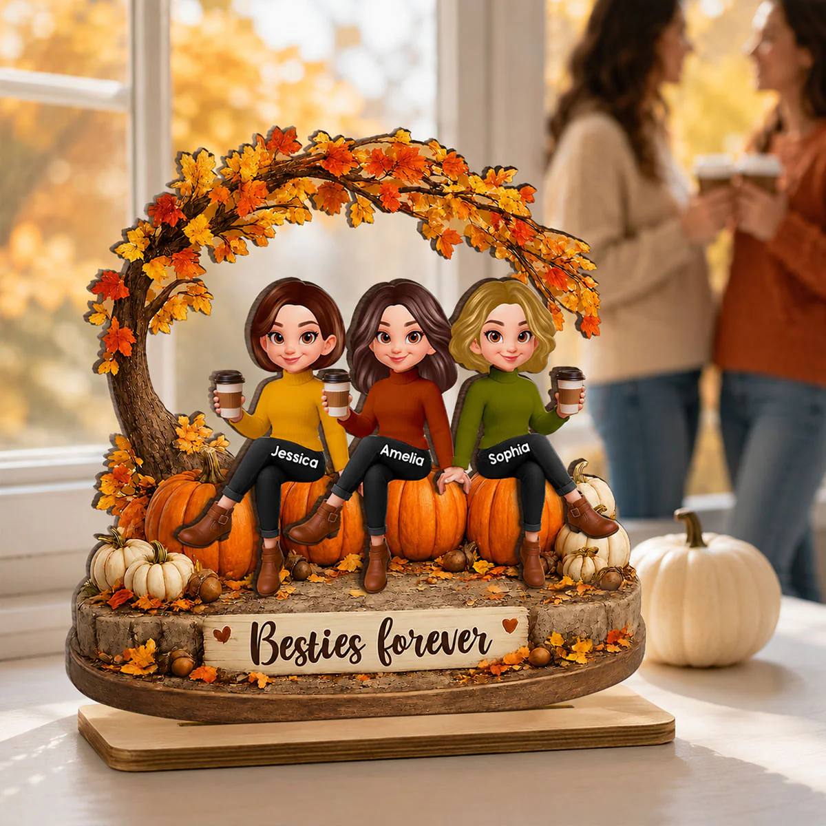 Cozy Autumn Besties Forever - Personalized 2-Layered Wooden Plaque - Fall Season Gift For Besties - Image 8