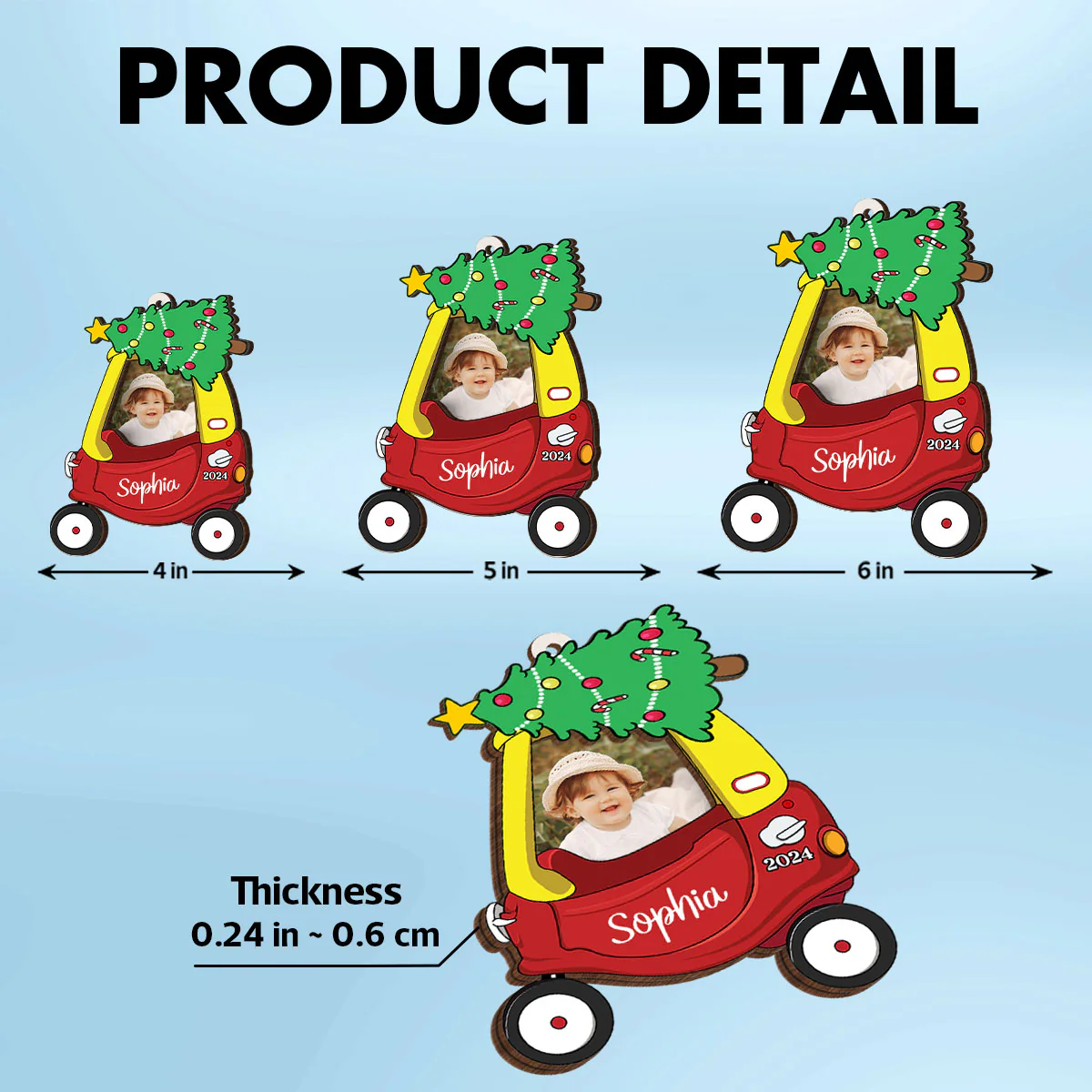 Cozy Coupe Personalized Kid Photo Frame Ornament, Christmas Decor - Image 6