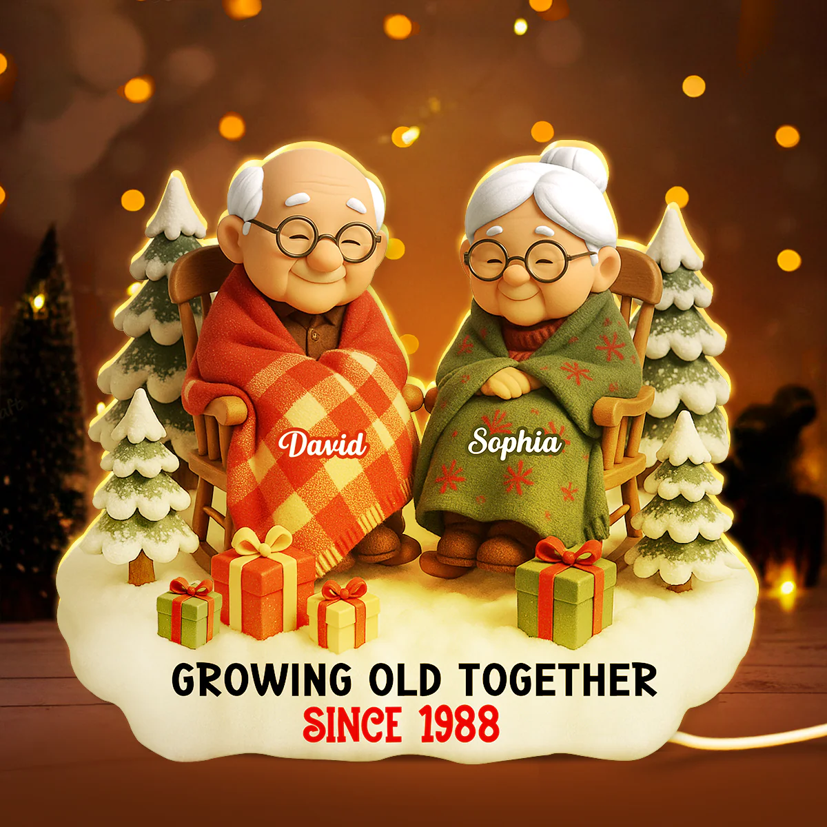 Cozy Elderly Couple Sitting Together - Personalized Light Box - Heartwarming Christmas Gift for him, Gift for her - Image 5