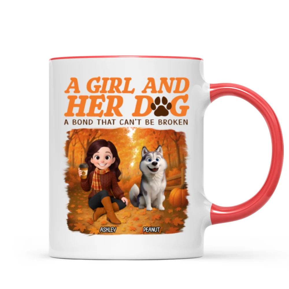Cozy Fall Vibe Cute Cartoon Girl And Dog Bond That Can't Be Broken Personalized Mug - Image 13