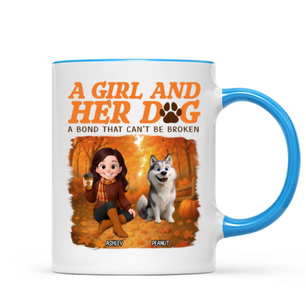 Cozy Fall Vibe Cute Cartoon Girl And Dog Bond That Can't Be Broken Personalized Mug - Image 14