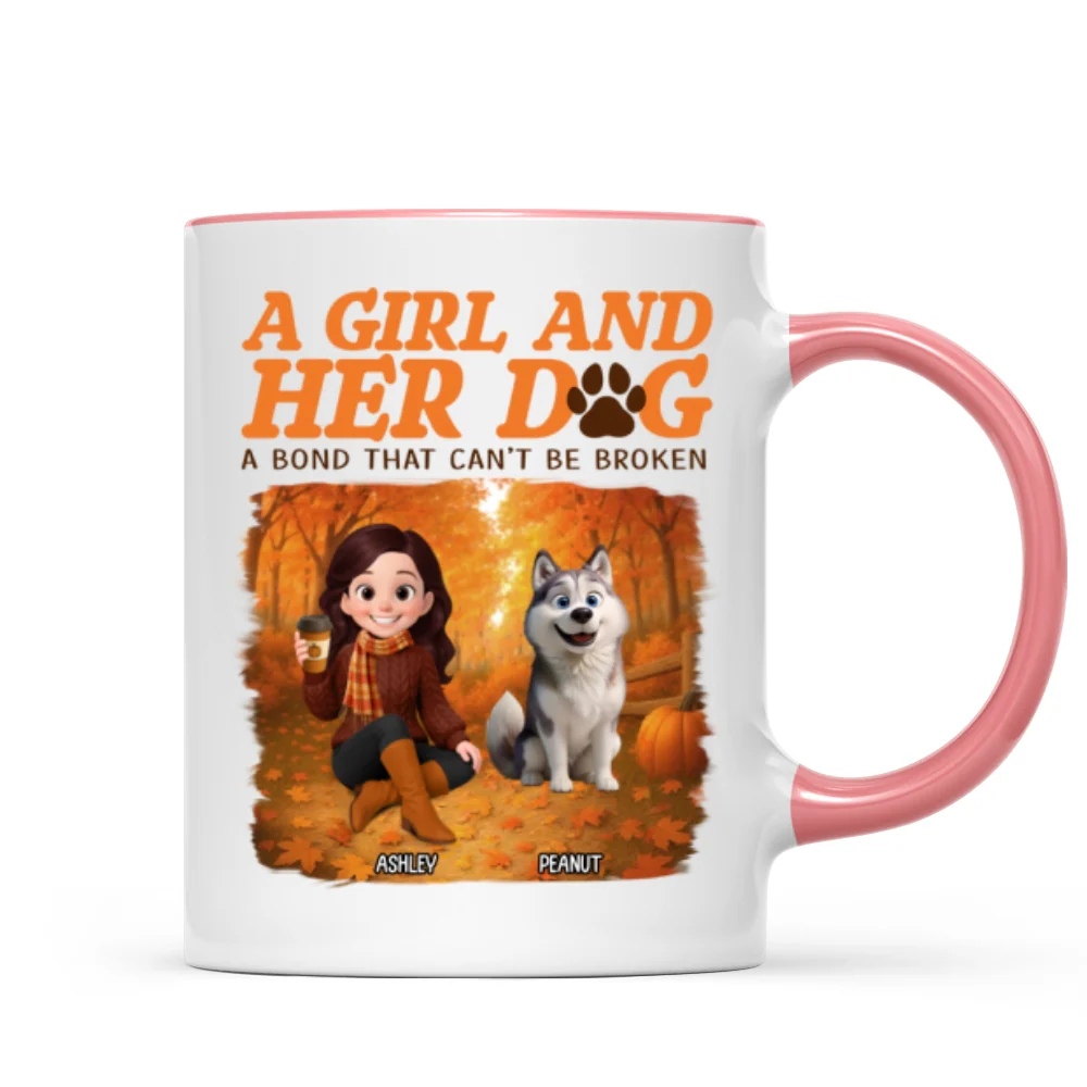 Cozy Fall Vibe Cute Cartoon Girl And Dog Bond That Can't Be Broken Personalized Mug - Image 15