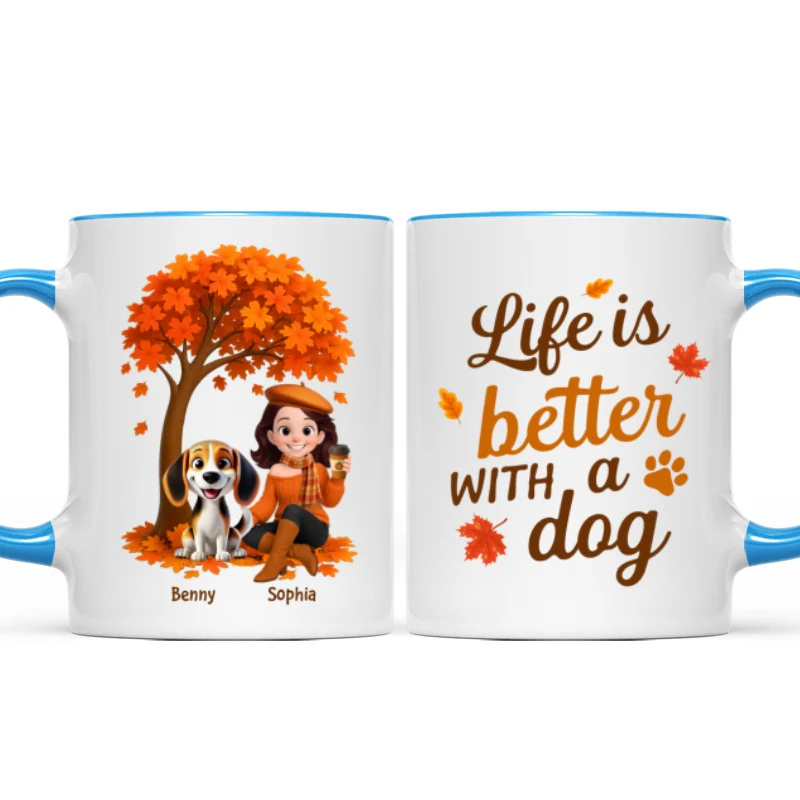 Cozy Fall Vibe Cute Cartoon Life Is Better With A Dog Personalized Mug - Image 13