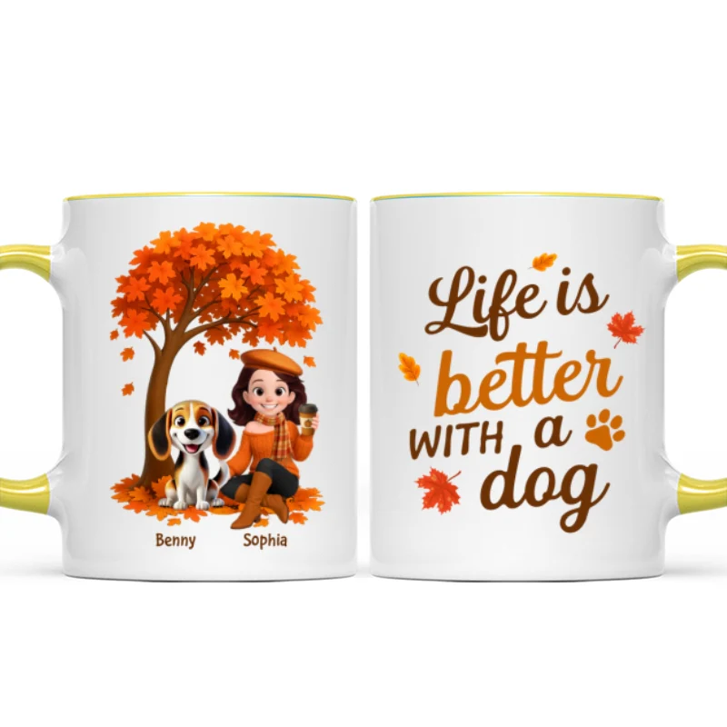 Cozy Fall Vibe Cute Cartoon Life Is Better With A Dog Personalized Mug - Image 15
