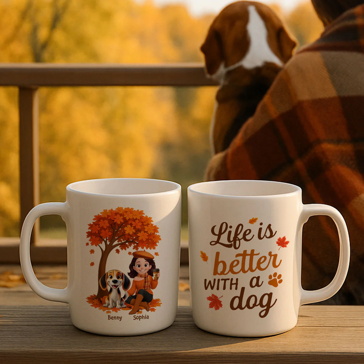 Cozy Fall Vibe Cute Cartoon Life Is Better With A Dog Personalized Mug - Image 2
