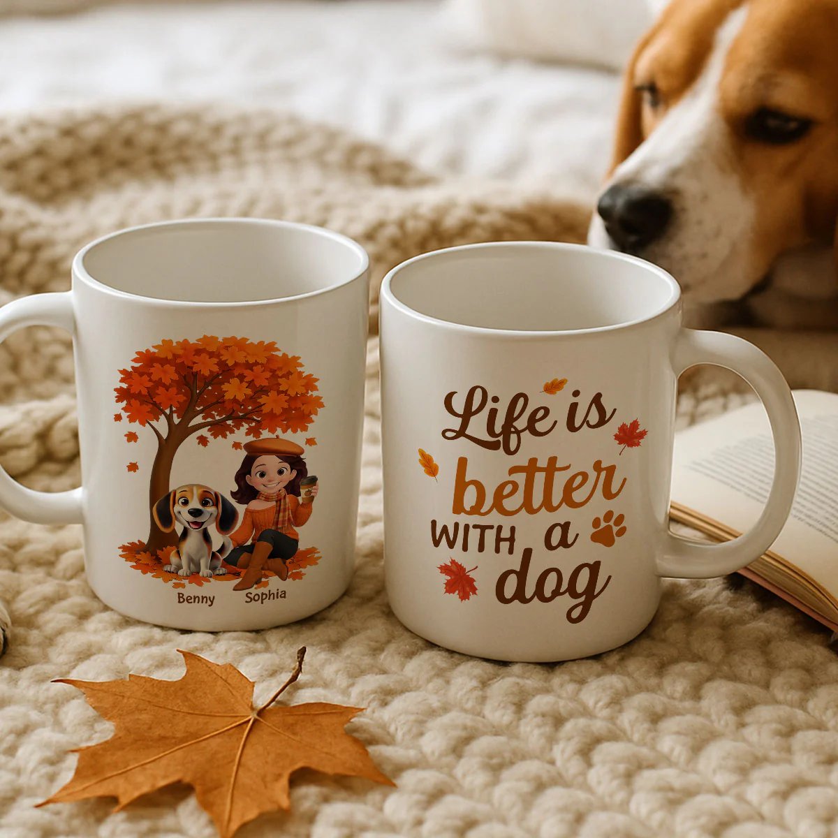Cozy Fall Vibe Cute Cartoon Life Is Better With A Dog Personalized Mug - Image 3