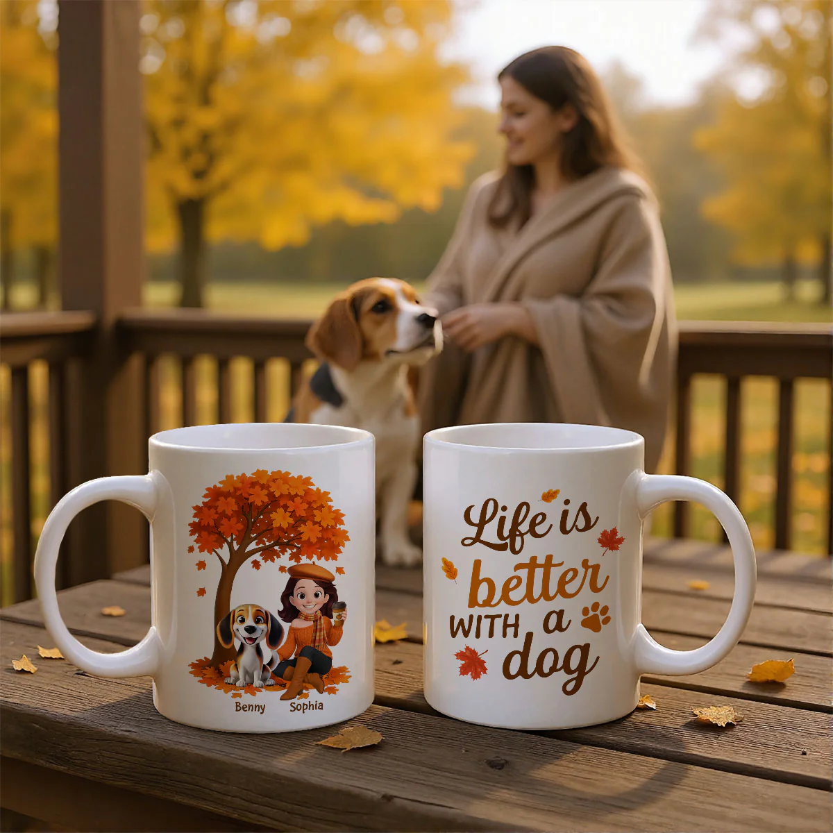 Cozy Fall Vibe Cute Cartoon Life Is Better With A Dog Personalized Mug - Image 5