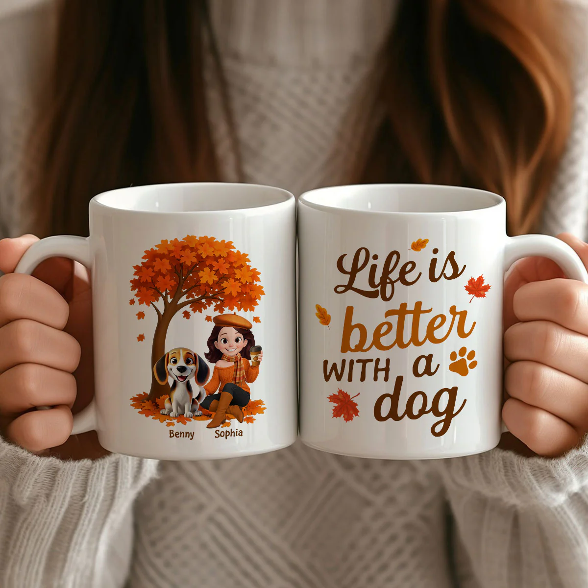 Cozy Fall Vibe Cute Cartoon Life Is Better With A Dog Personalized Mug - Image 8