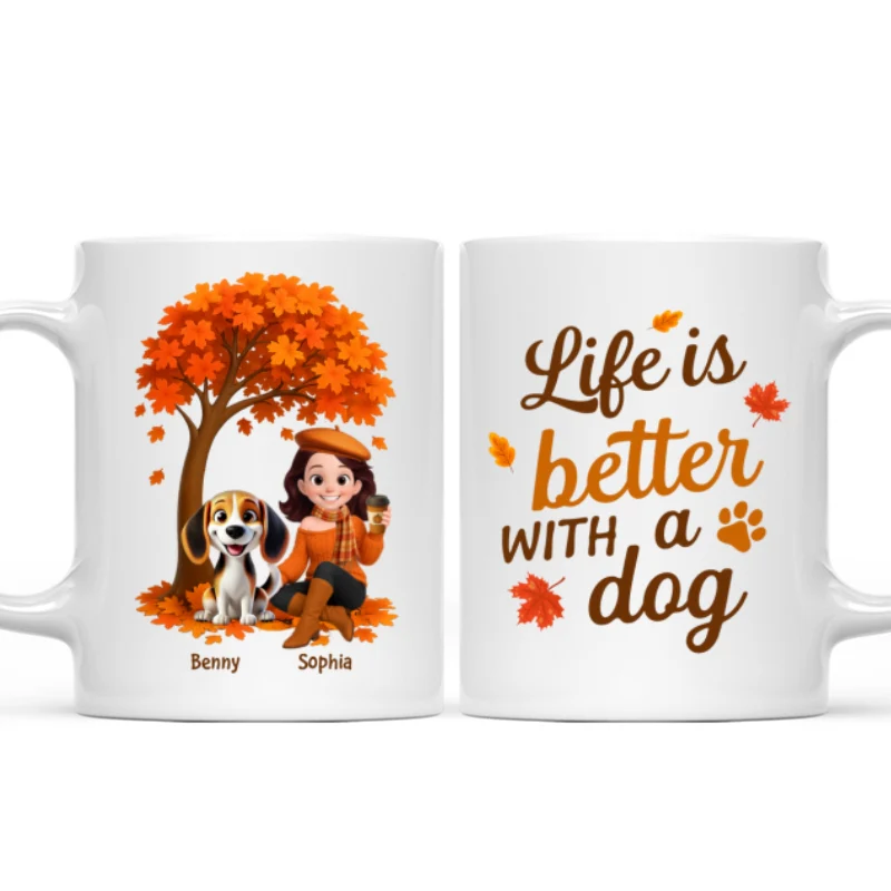 Cozy Fall Vibe Cute Cartoon Life Is Better With A Dog Personalized Mug - Image 9