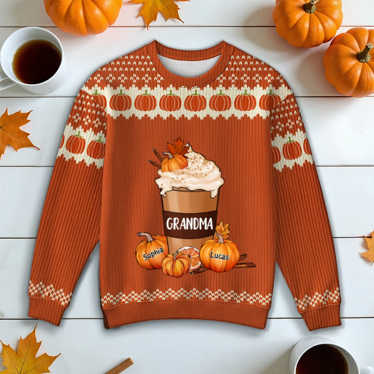 Cozy Fall Vibe Grandma Pumpkin Spice Latte Personalized Sweater - Image 10