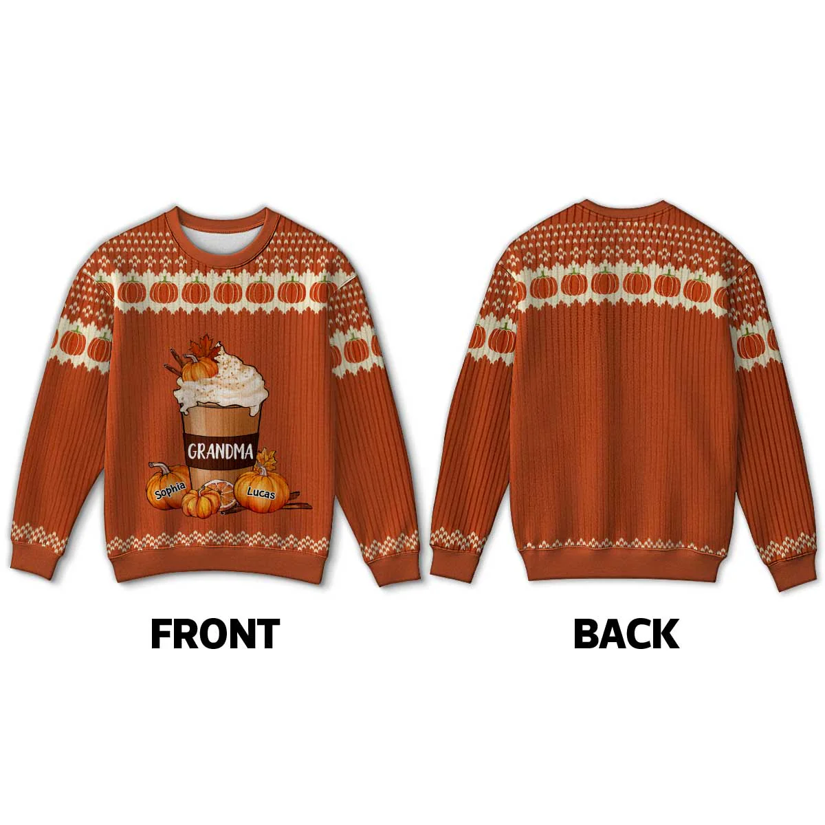 Cozy Fall Vibe Grandma Pumpkin Spice Latte Personalized Sweater - Image 2
