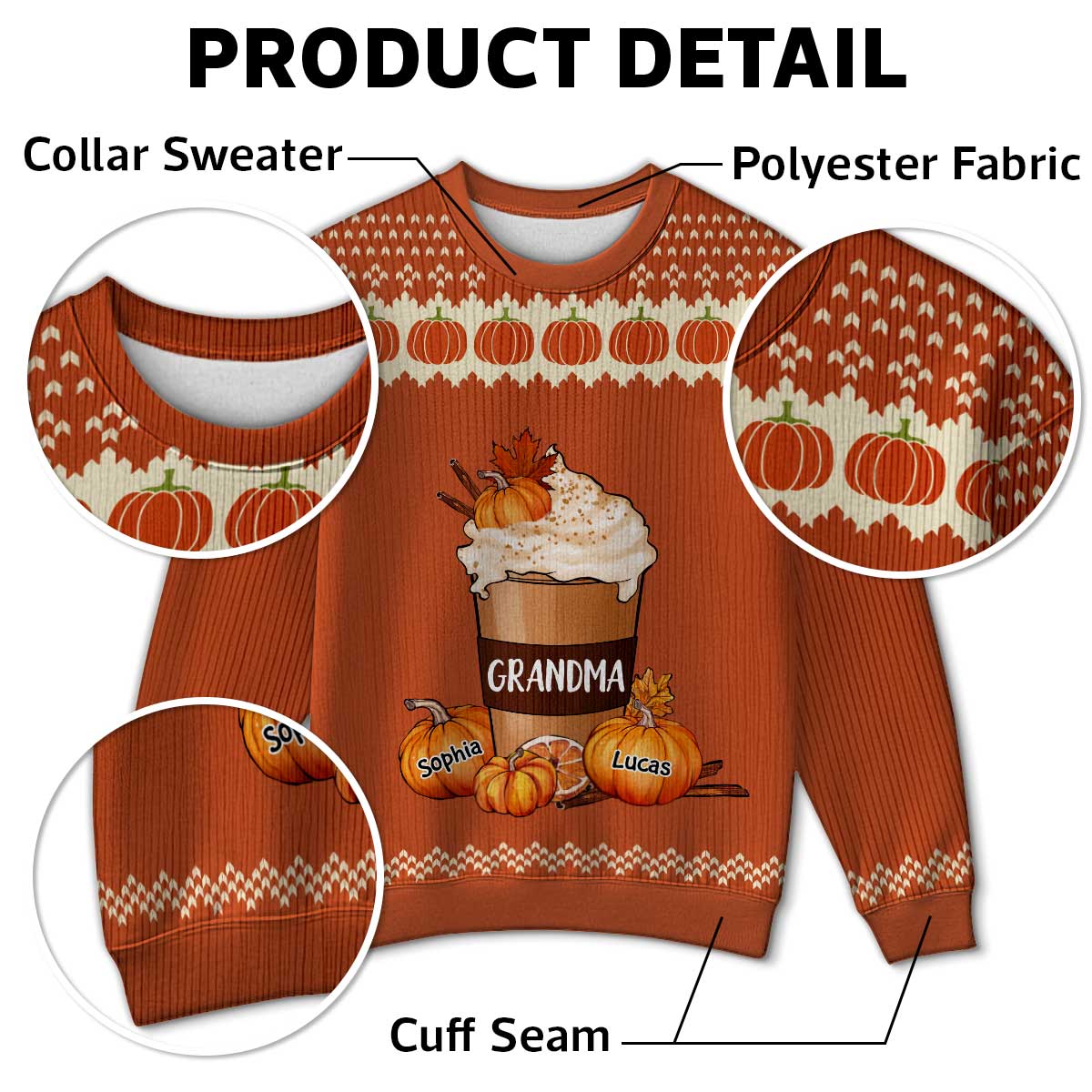 Cozy Fall Vibe Grandma Pumpkin Spice Latte Personalized Sweater - Image 3