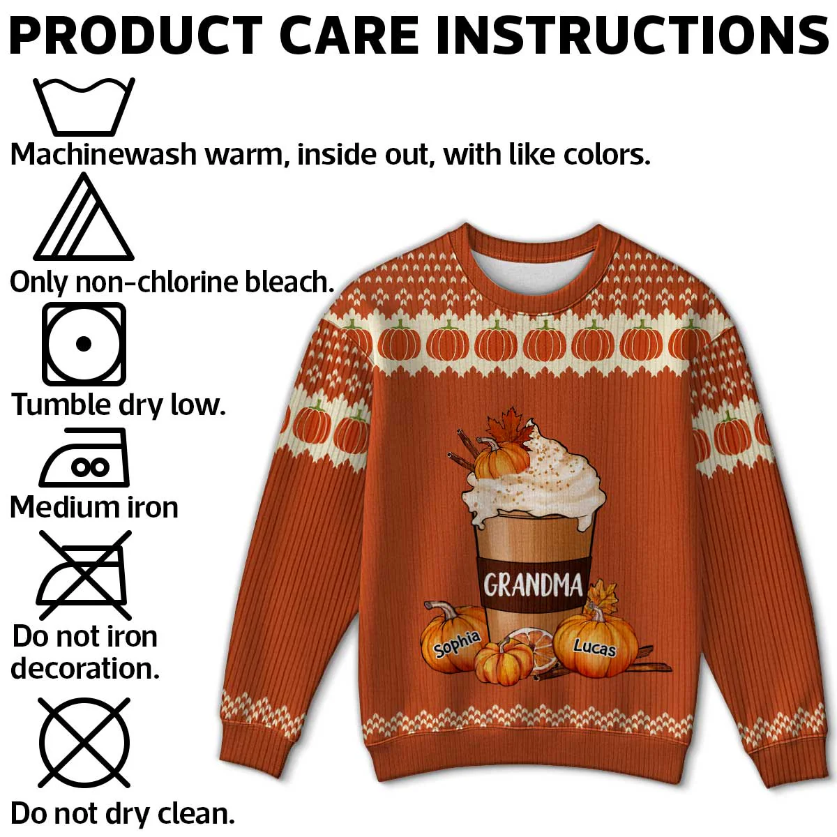 Cozy Fall Vibe Grandma Pumpkin Spice Latte Personalized Sweater - Image 4