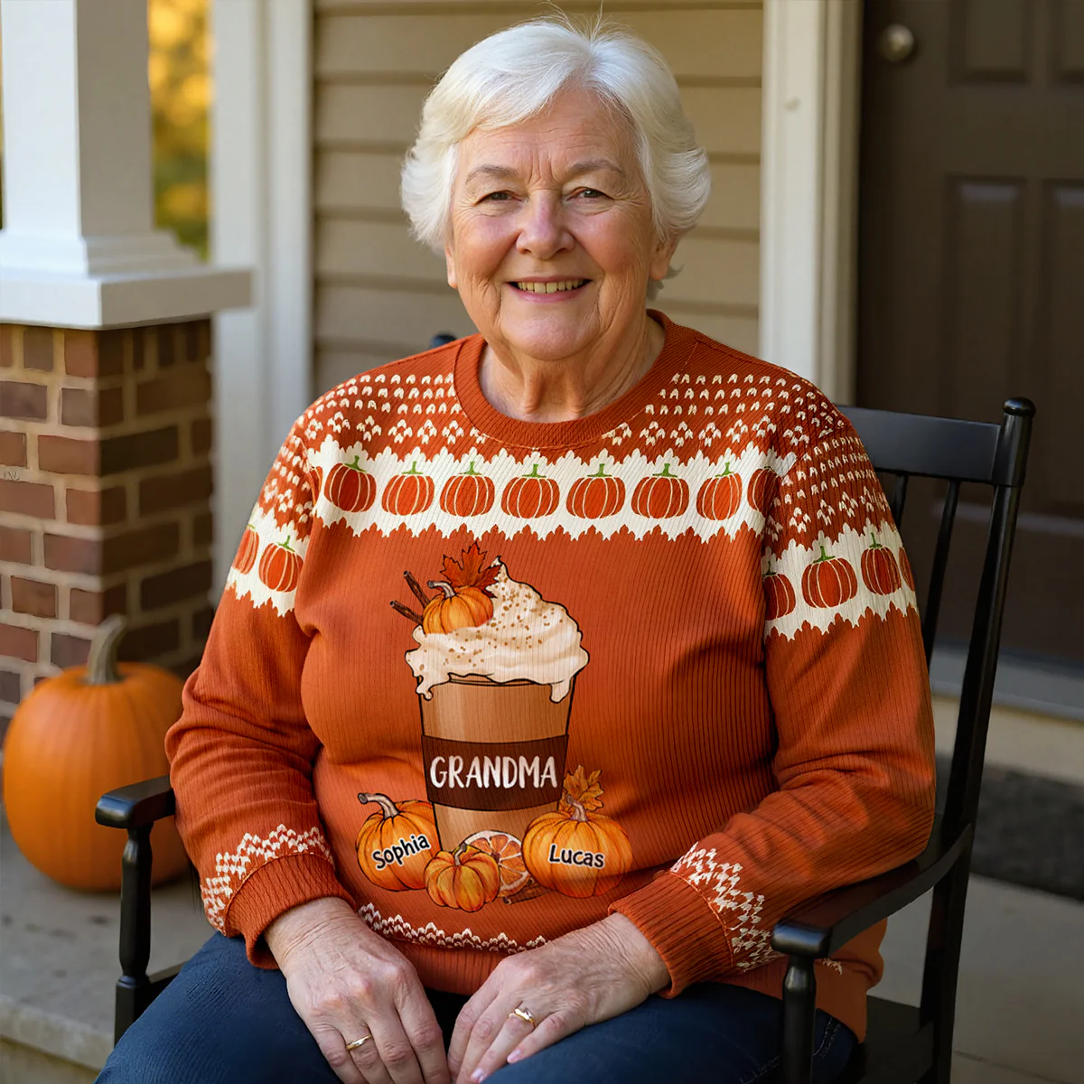 Cozy Fall Vibe Grandma Pumpkin Spice Latte Personalized Sweater - Image 7