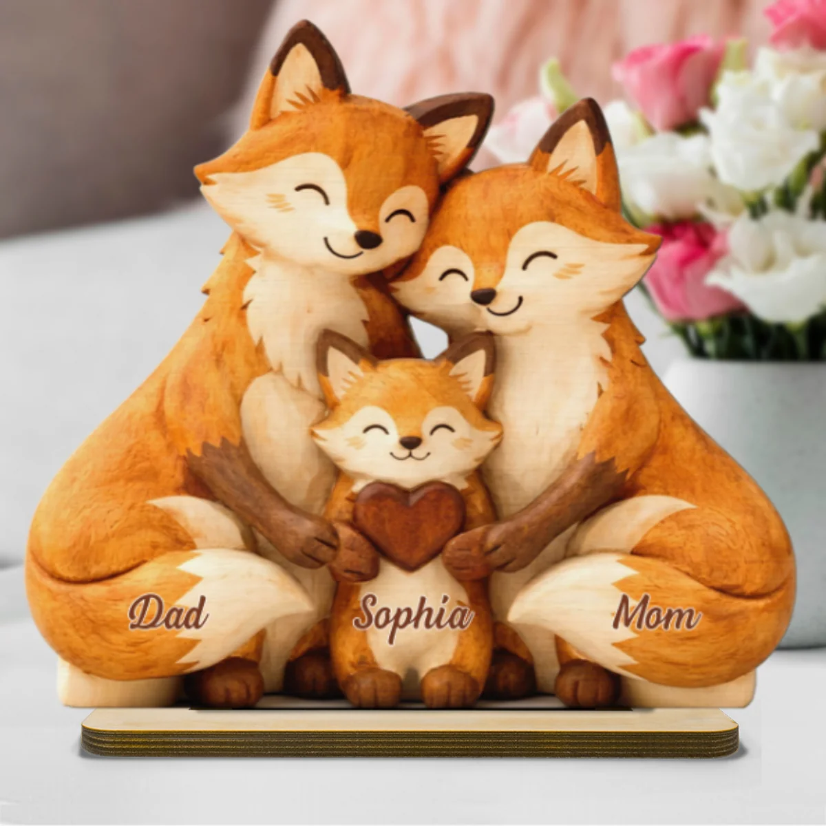 Cozy Fox Family - Personalized 2-Layered Wooden Plaque - Mother's Day Gift For Mom, Woodland Animal Decor - Image 10