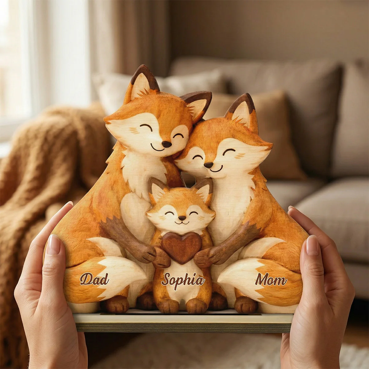 Cozy Fox Family - Personalized 2-Layered Wooden Plaque - Mother's Day Gift For Mom, Woodland Animal Decor - Image 6