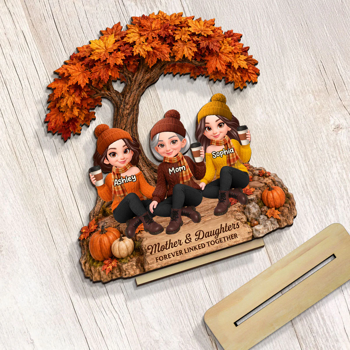 Cozy Warm Fall Season Mom And Daughters - Personalized 2-Layered Wooden Plaque - Fall Gift For Mom, Daughters - Image 6