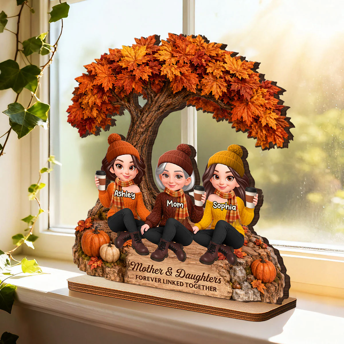 Cozy Warm Fall Season Mom And Daughters - Personalized 2-Layered Wooden Plaque - Fall Gift For Mom, Daughters - Image 7
