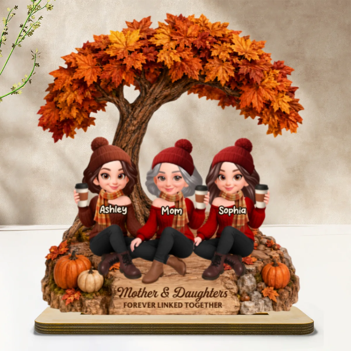 Cozy Warm Fall Season Mom And Daughters - Personalized 2-Layered Wooden Plaque - Fall Gift For Mom, Daughters - Image 8