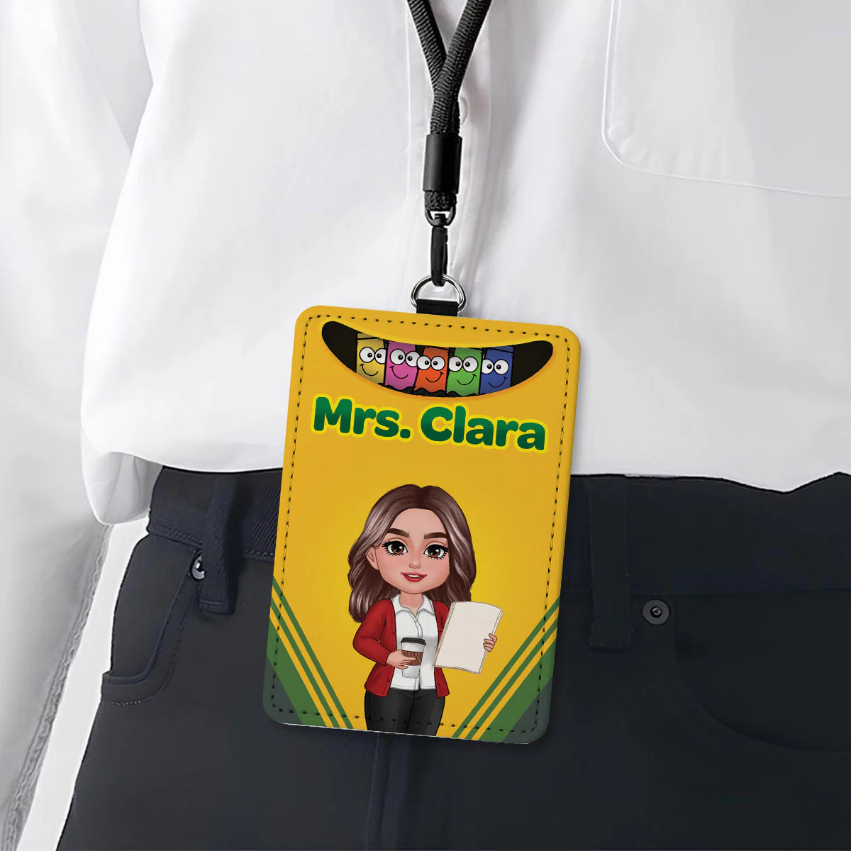 Crayon Box Themed Teacher Name Personalized ID Badge Holder, Back To School Gift - Image 2