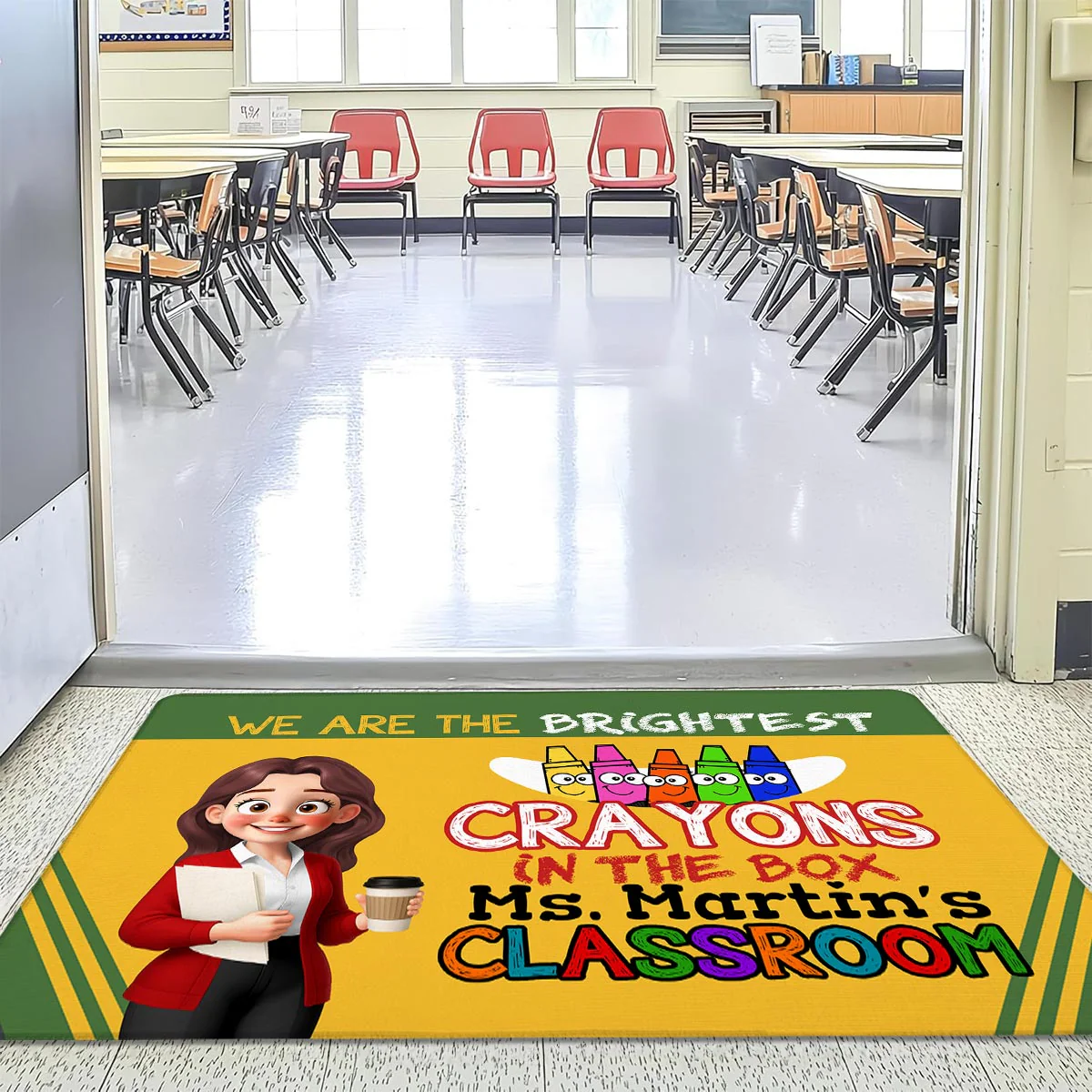 Crayon Box We're The Brightest Crayons Cute Cartoon Teacher Personalized Doormat - Image 3