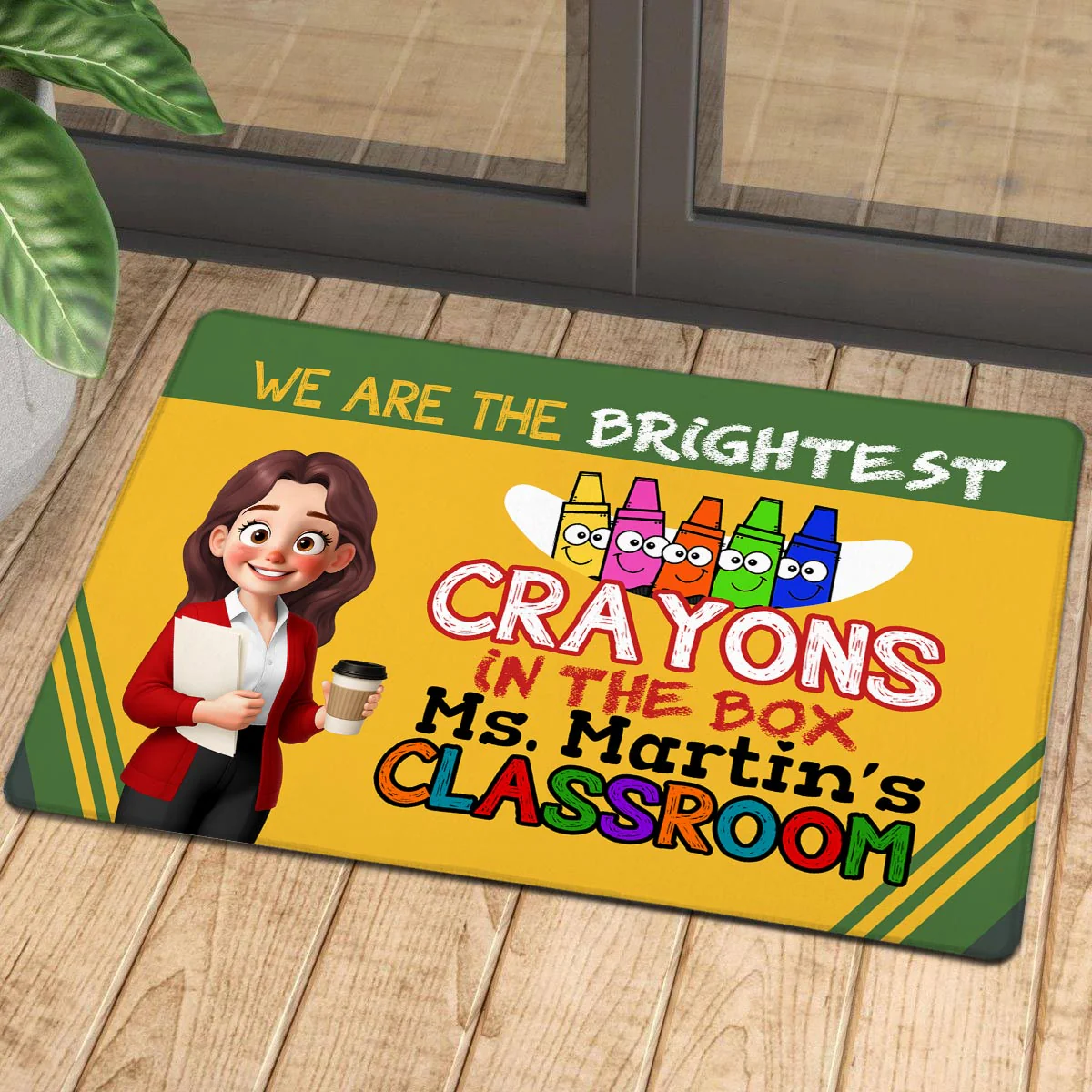 Crayon Box We're The Brightest Crayons Cute Cartoon Teacher Personalized Doormat - Image 6