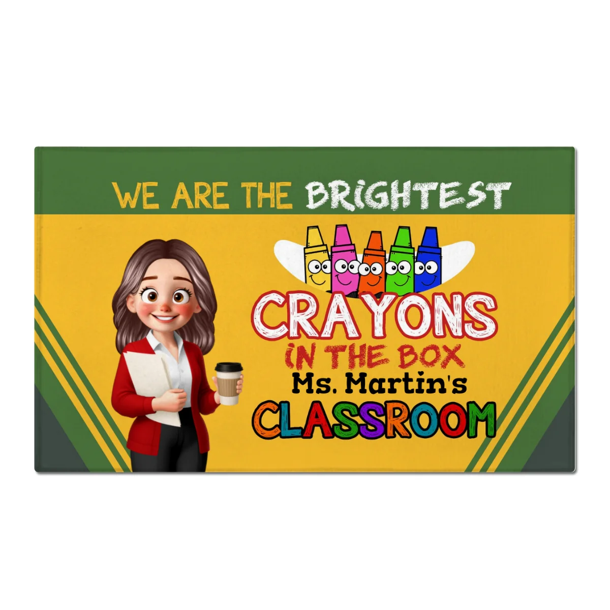 Crayon Box We're The Brightest Crayons Cute Cartoon Teacher Personalized Doormat - Image 9
