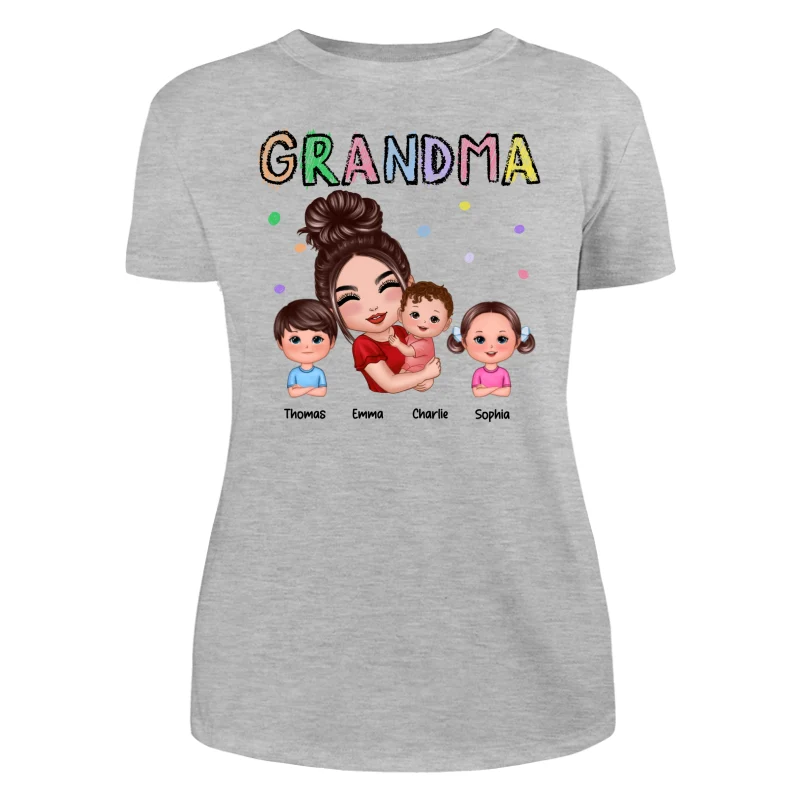 Crayon Text Doll Grandma Hugging Kids Personalized Shirt - Image 10