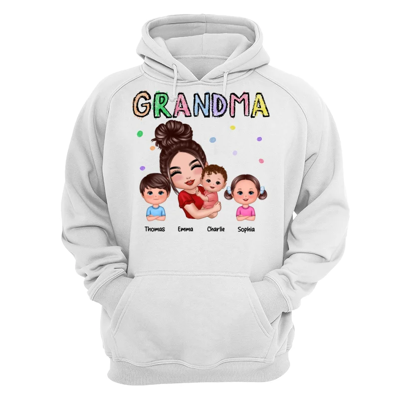 Crayon Text Doll Grandma Hugging Kids Personalized Shirt - Image 13