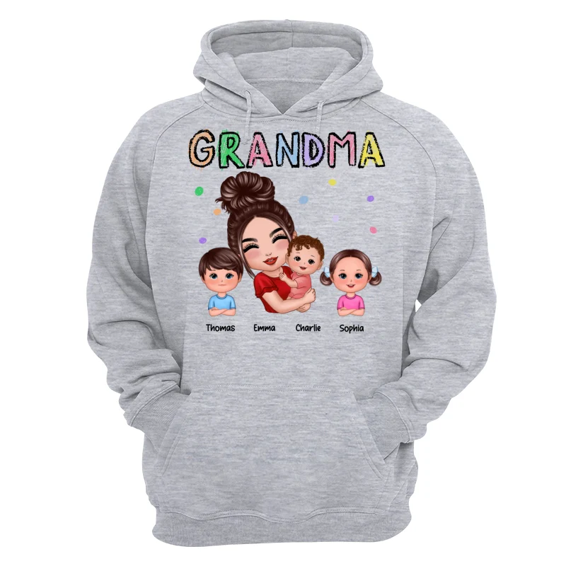 Crayon Text Doll Grandma Hugging Kids Personalized Shirt - Image 14