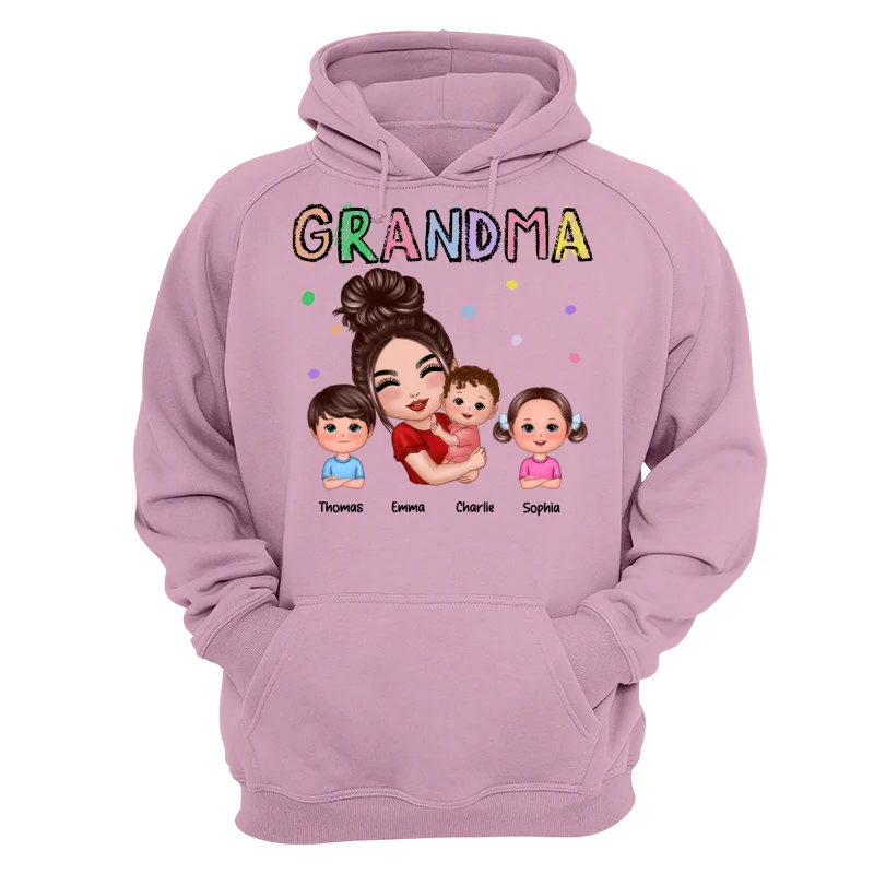 Crayon Text Doll Grandma Hugging Kids Personalized Shirt - Image 15