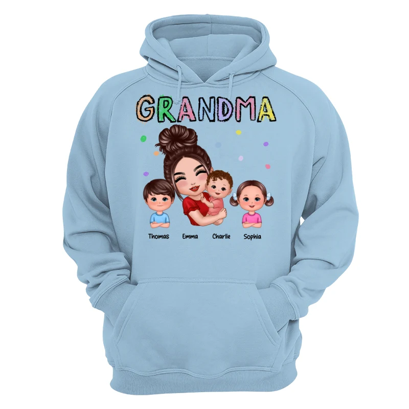 Crayon Text Doll Grandma Hugging Kids Personalized Shirt - Image 16