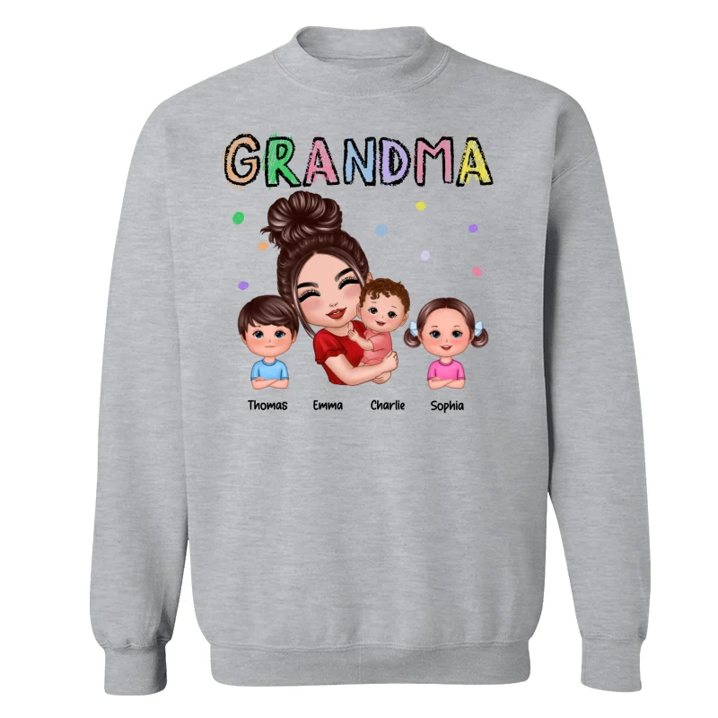 Crayon Text Doll Grandma Hugging Kids Personalized Shirt - Image 18