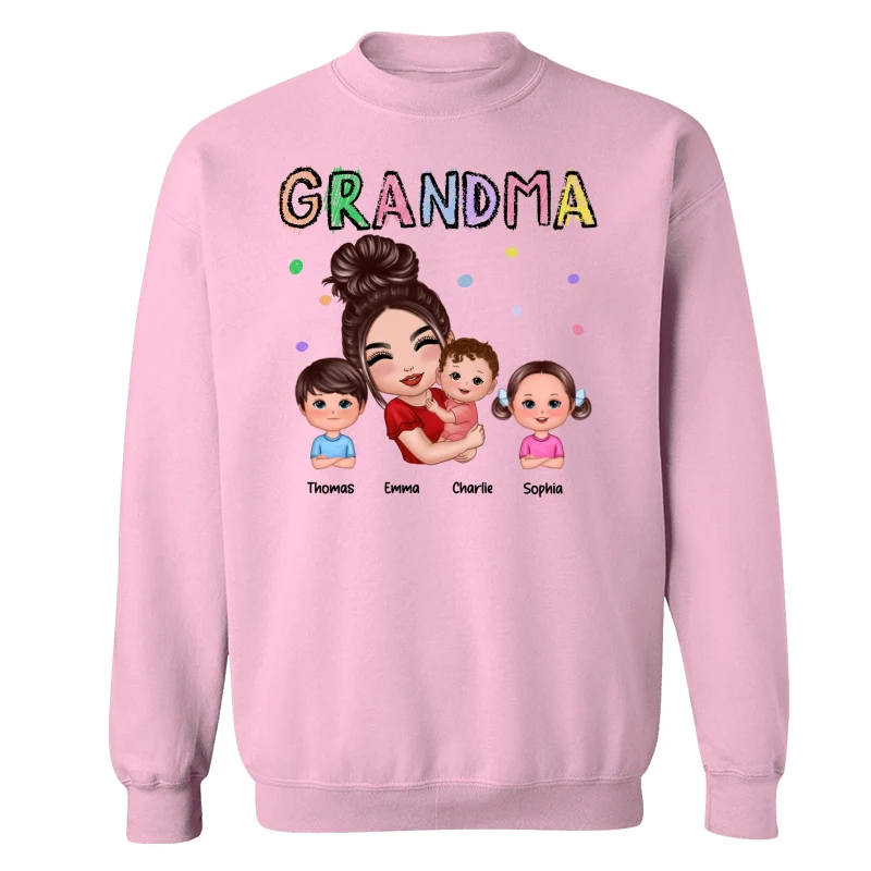 Crayon Text Doll Grandma Hugging Kids Personalized Shirt - Image 19